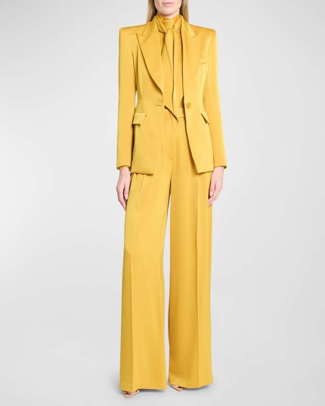 Fitted Satin Crepe Single-Breasted Blazer